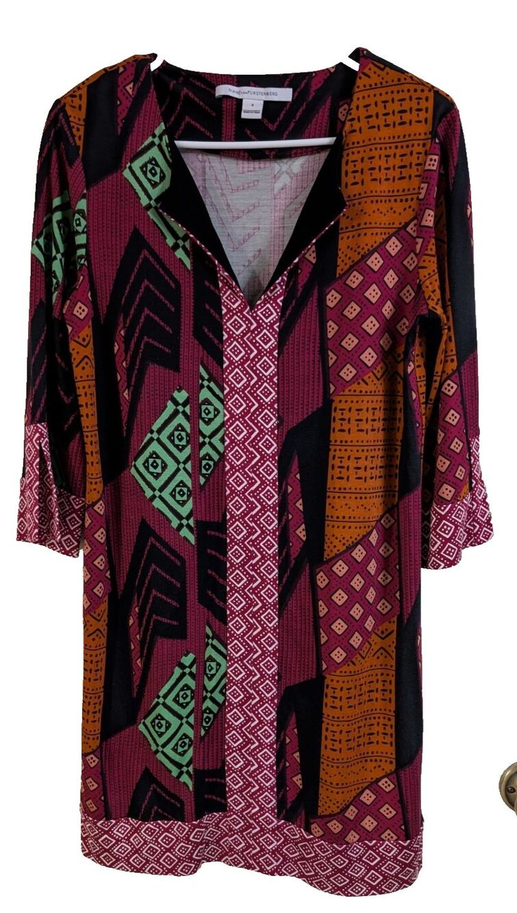 DVF Diane von Furstenberg Patterned Long Sleeve Dress Women's Size 8